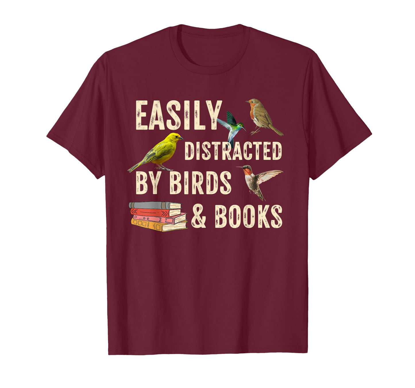 Easily Distracted By Birds & Books Vintage Funny Birder T-Shirt