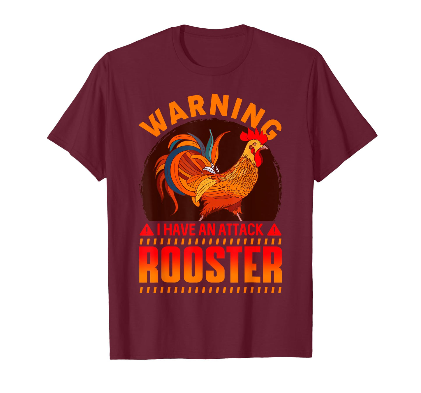 Warning Attack Rooster Look Out Funny Rooster Farm T-Shirt