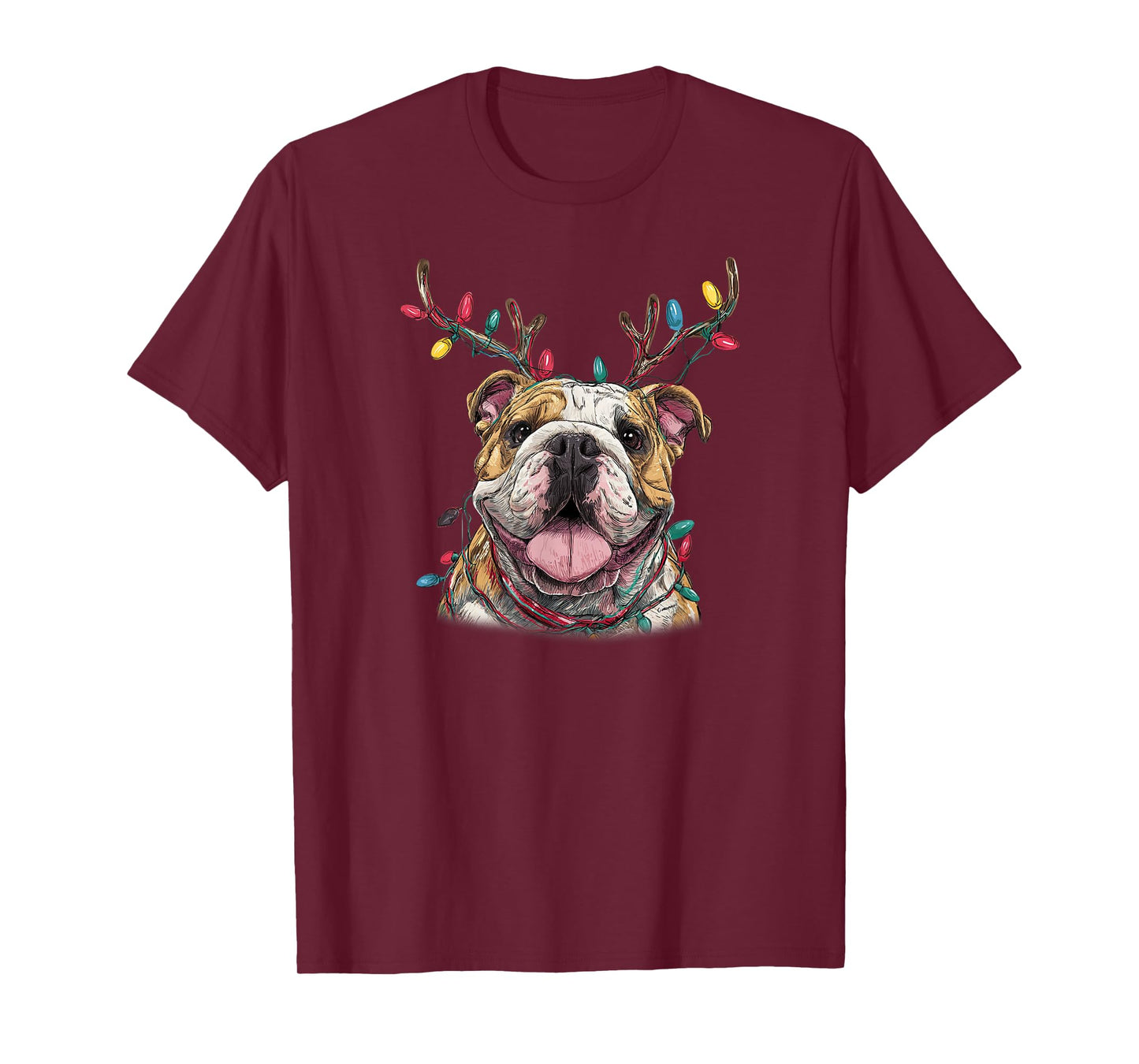 Santa English Bulldog Reindeer Light Christmas T-Shirt