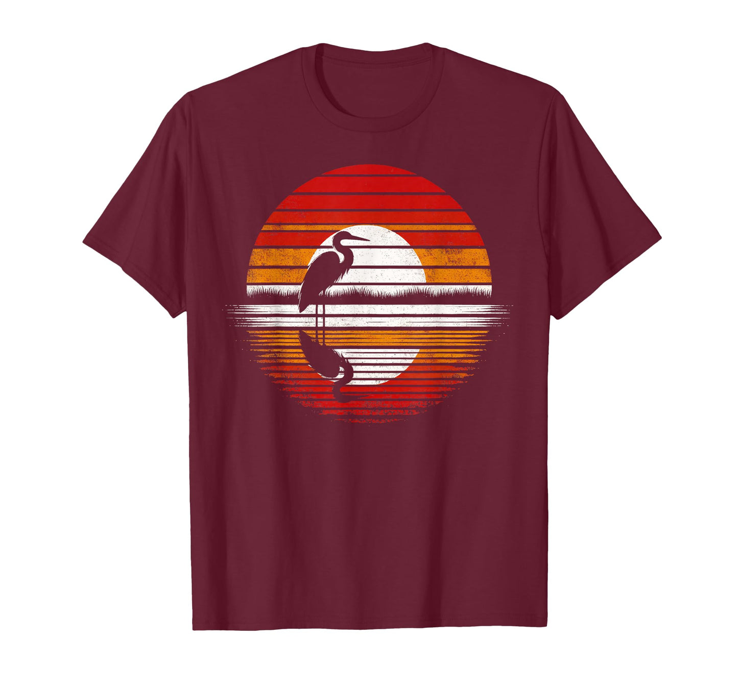 Egret Bird Sunset Retro Style Safari Vintage 70s T-Shirt