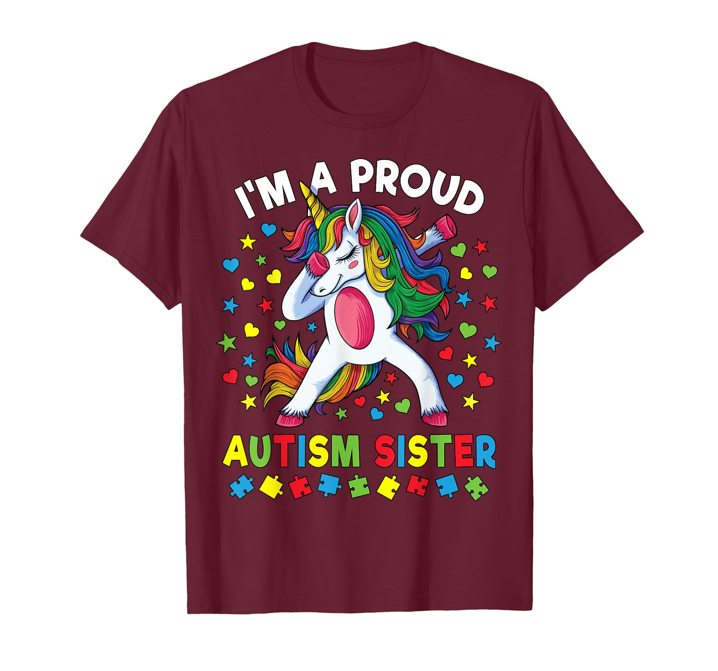 Autism Awareness Dabbing Unicorn Girl Proud Autism Sister T-Shirt