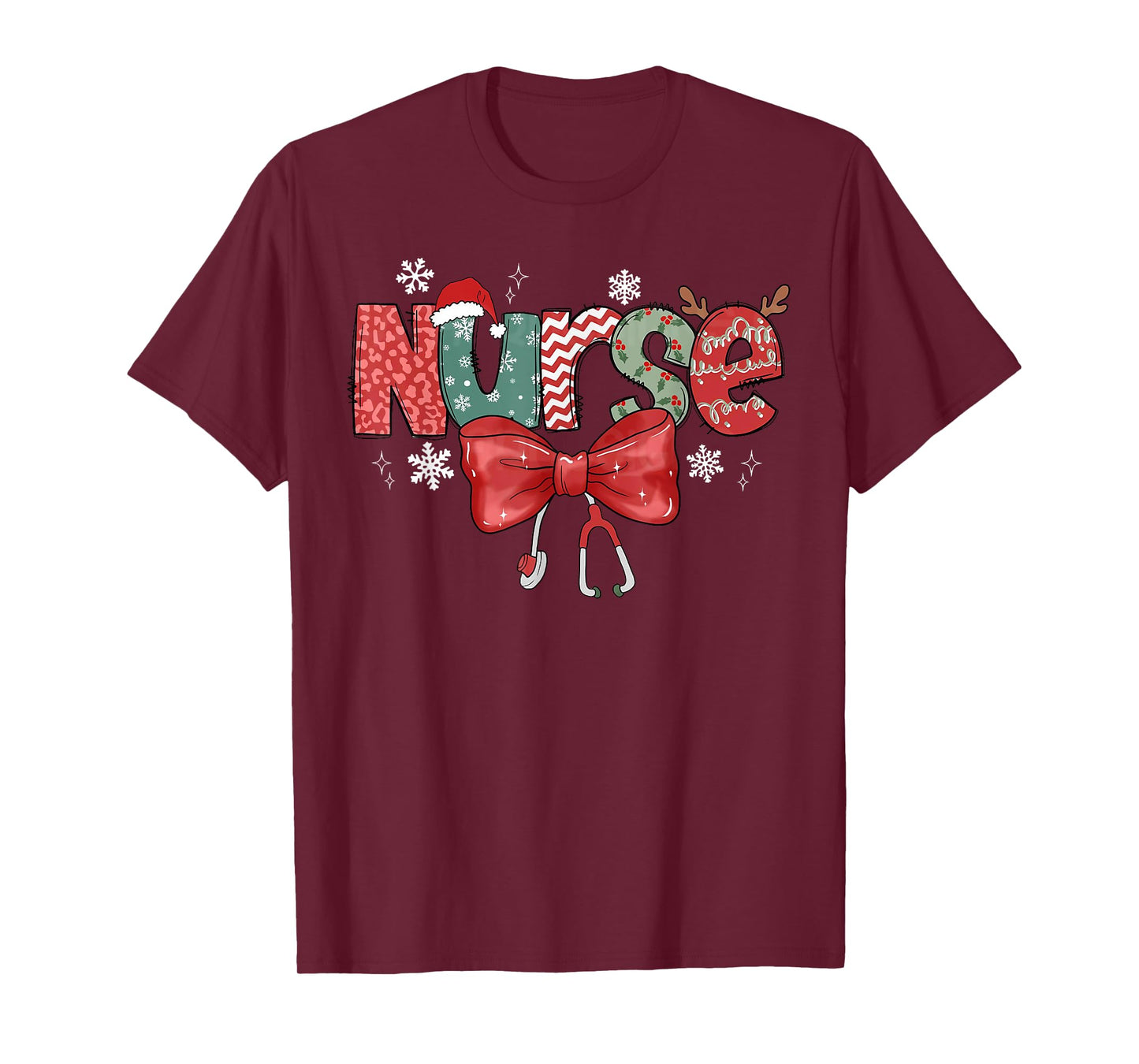 Nurse Christmas Stethoscope Coquette Bow Pajamas Holiday T-Shirt