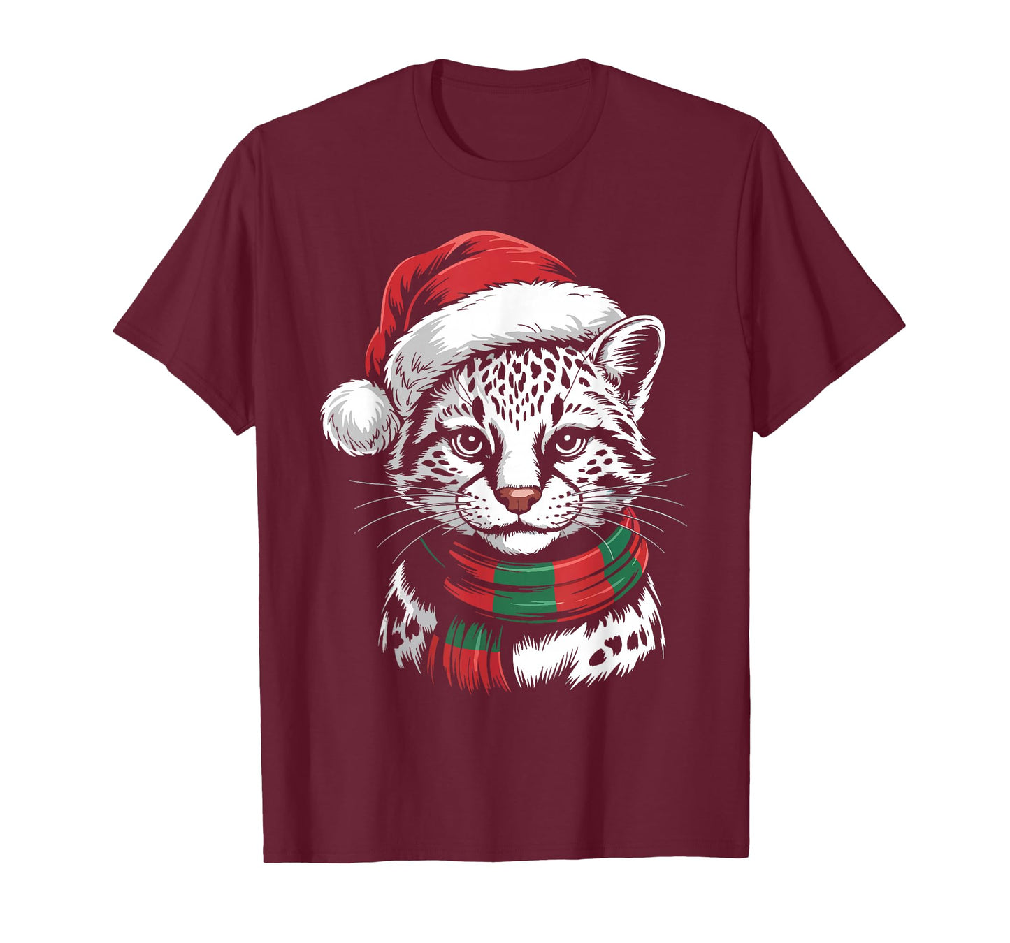 Ocelot Xmas Santa Hat Scarf Christmas Costume T-Shirt