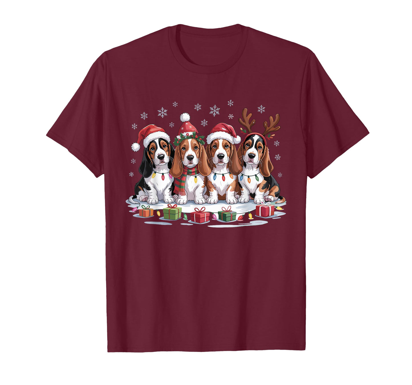 Cute Basset Hound Christmas Puppies Dog Lovers Funny Holiday T-Shirt