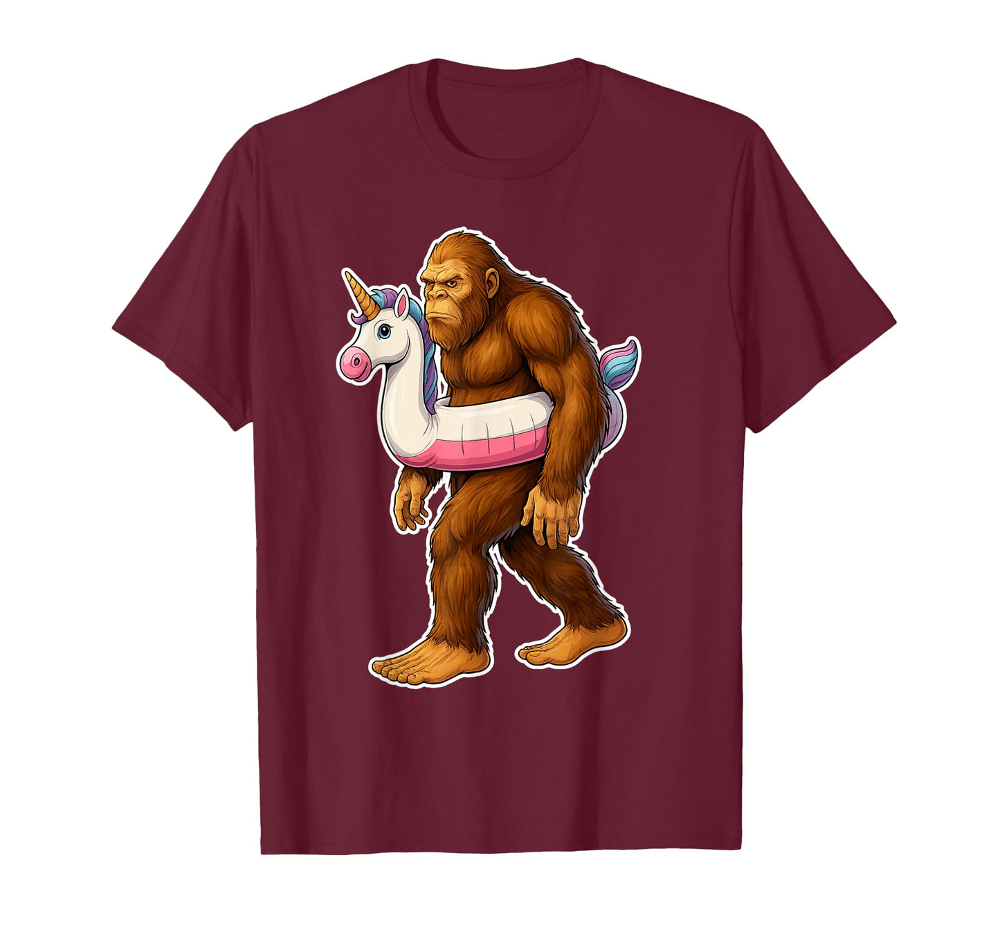 Funny Bigfoot with Unicorn Float for Boys Kids Women Men T-Shirt