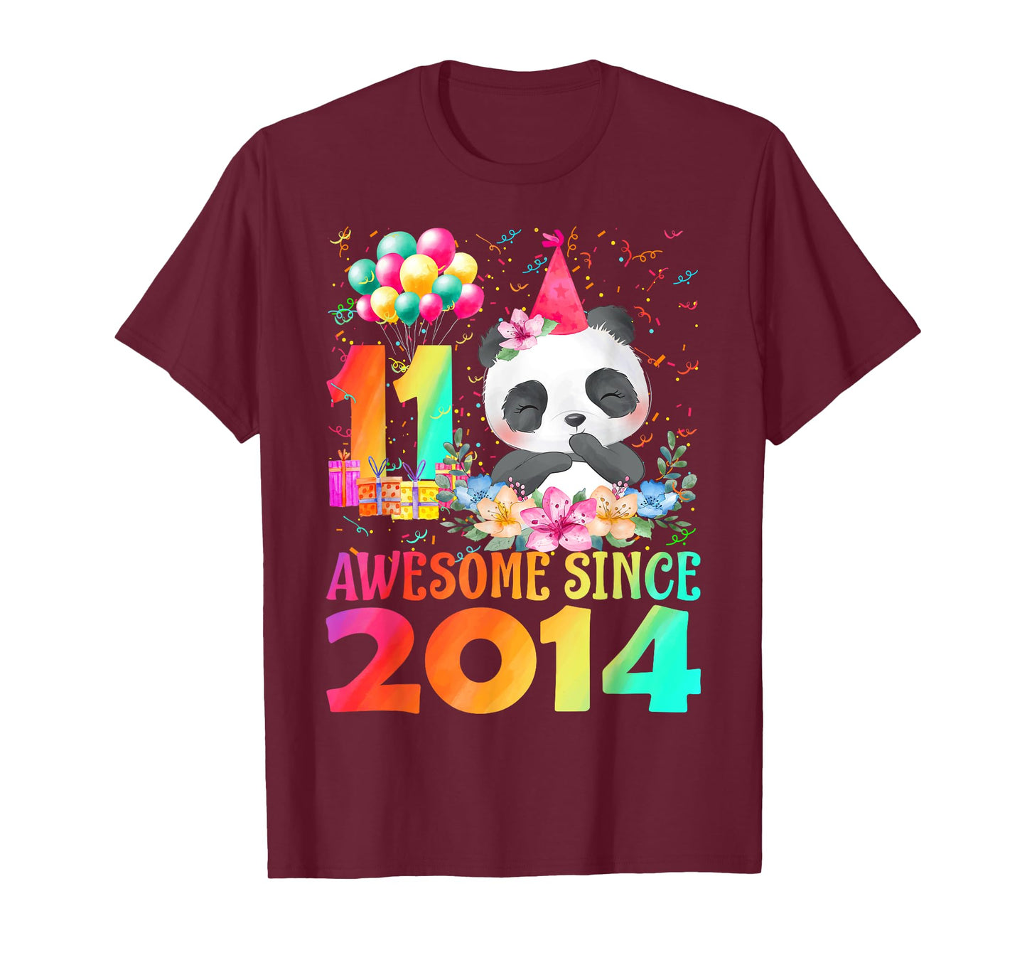 11 Years Old 11th Birthday Panda Awesome Since 2014 T-Shirt