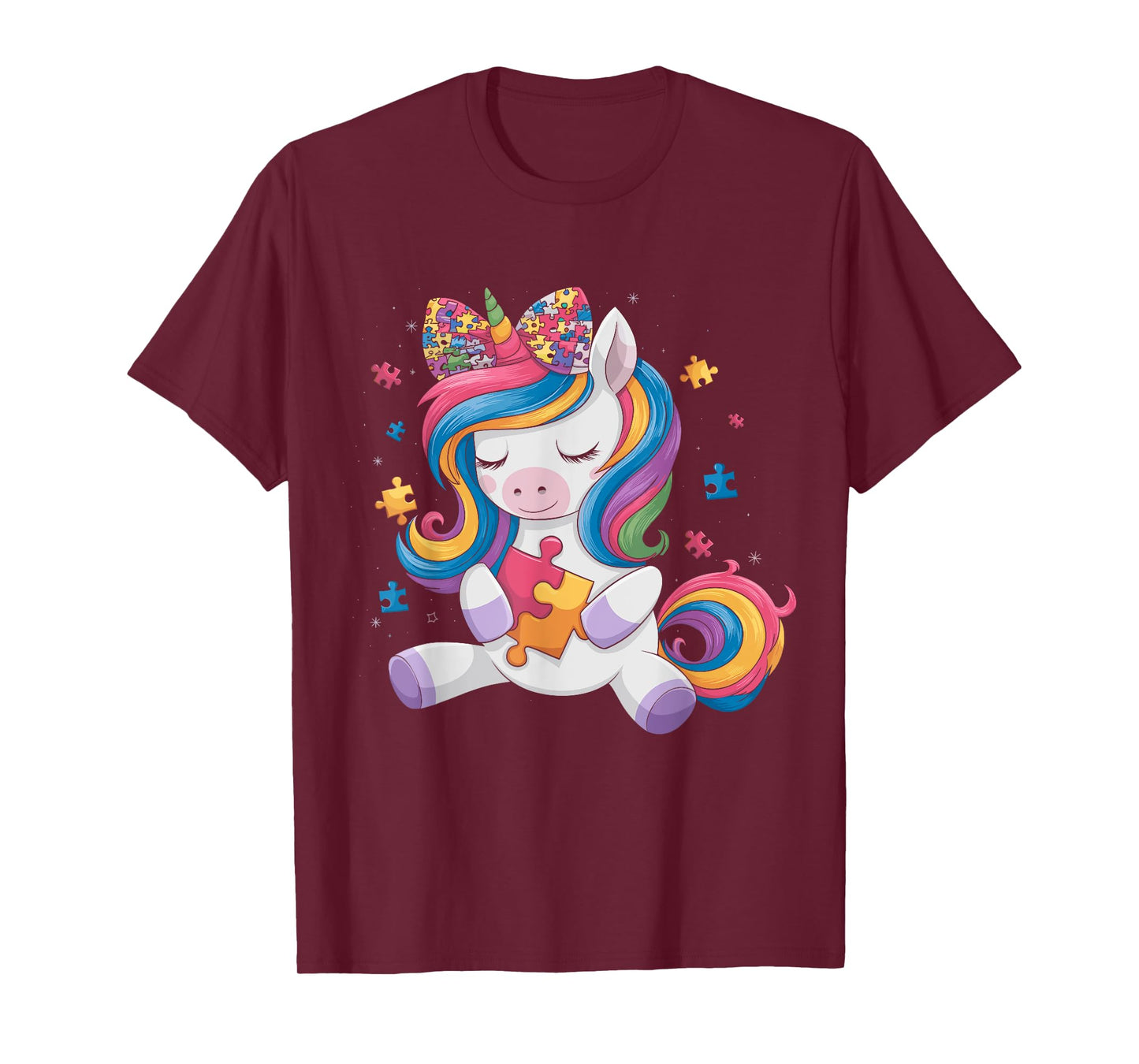 Cute Autism Awareness Toddler Girl Bow Unicorn Puzzle Piece T-Shirt