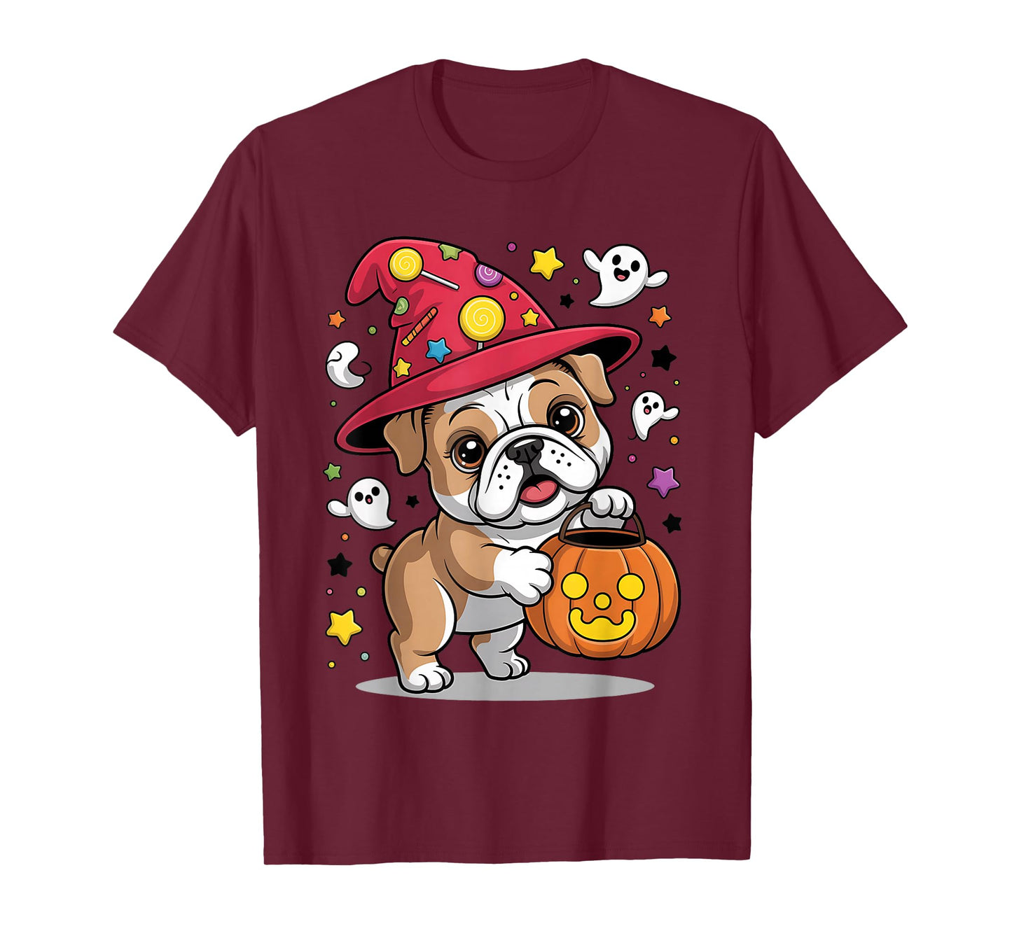 English Bulldog Pumpkin Ghost Candy Witch Halloween Costume T-Shirt