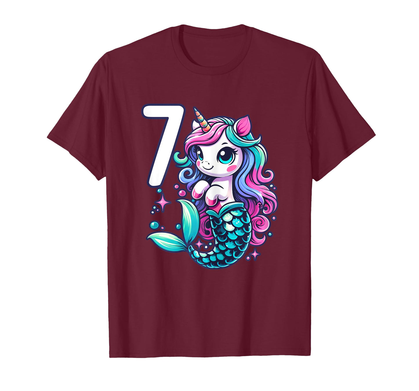Unicorn Mermaid 7th Birthday 7 Year Old Party Girls Outfit T-Shirt