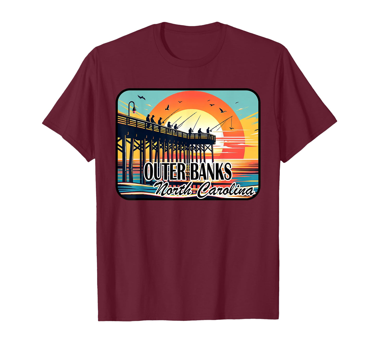 Outer Banks North Carolina Pier Fishing at Dawn Design T-Shirt