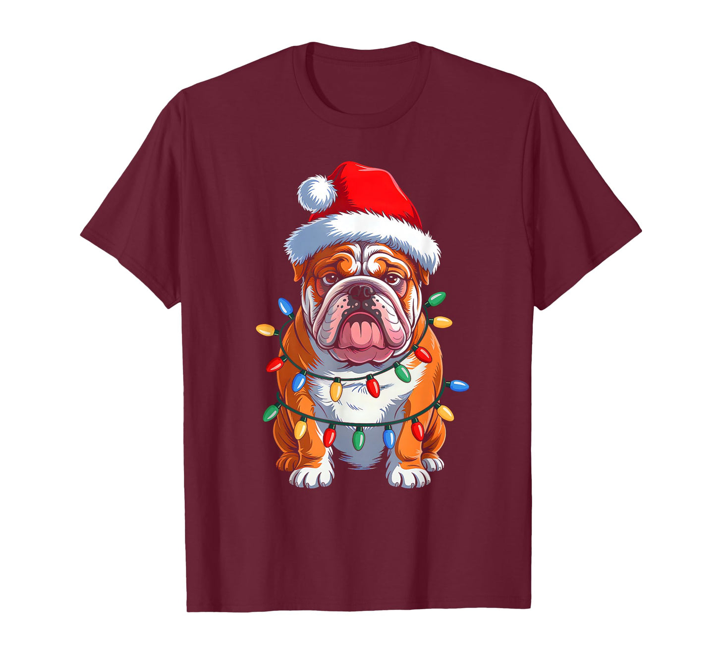 English Bulldog Dog Christmas Lights Santa Hat Xmas Pajamas T-Shirt