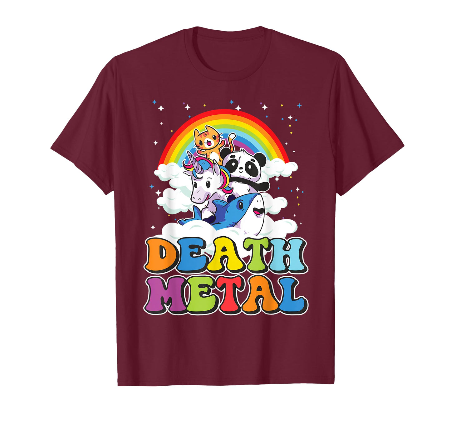 Retro Death Metal Cat Rainbow Unicorn Funny Heavy Metal T-Shirt