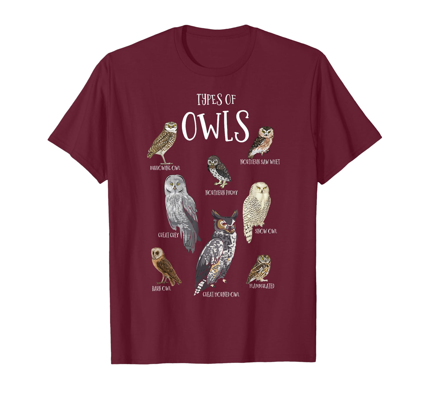 Types of Owls Shirt Educational Cute Owl Lover T-Shirt