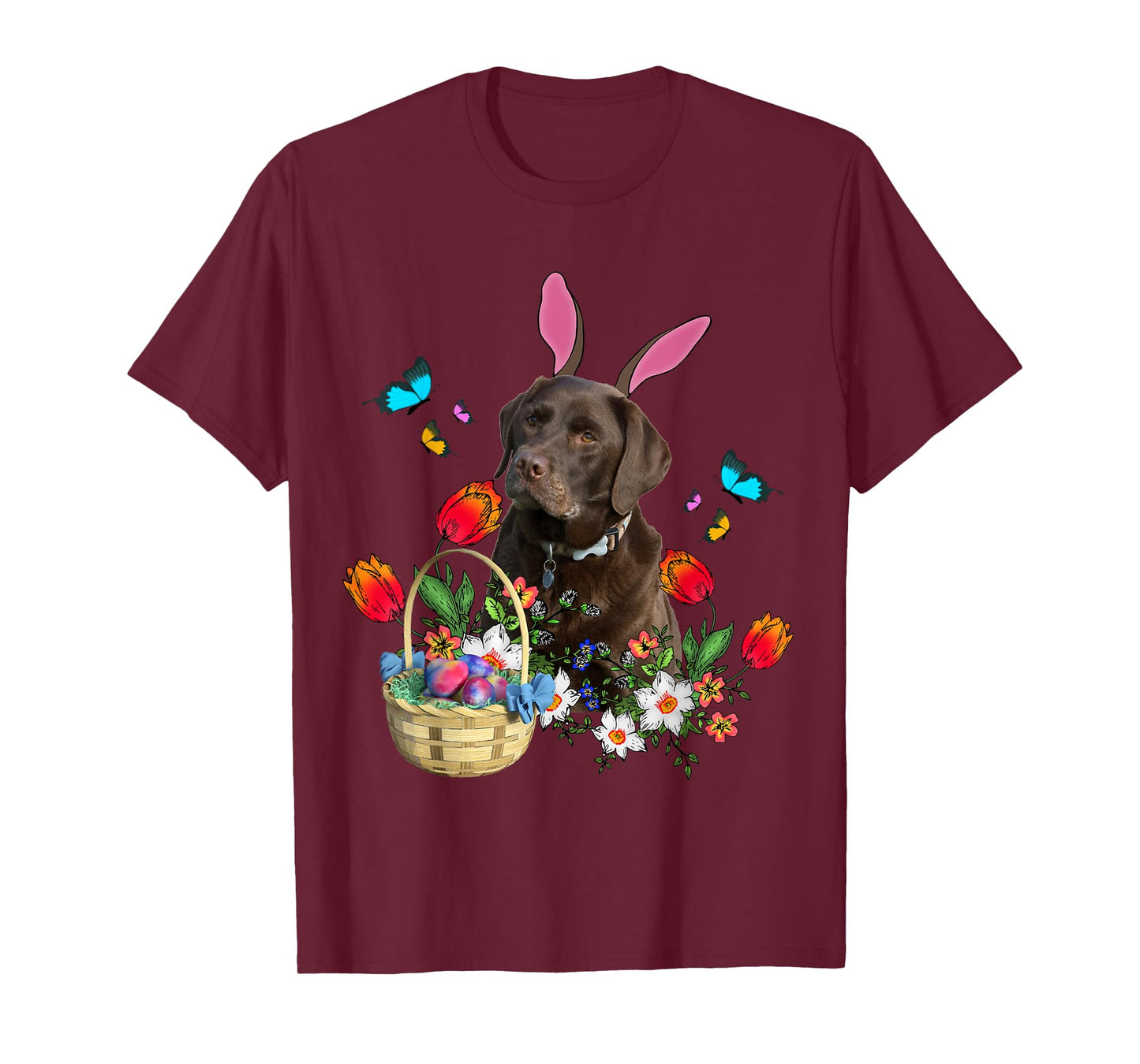 Chocolate Labrador Bunny Dog With Easter Eggs Basket Spring T-Shirt for Men Women Girls Kids