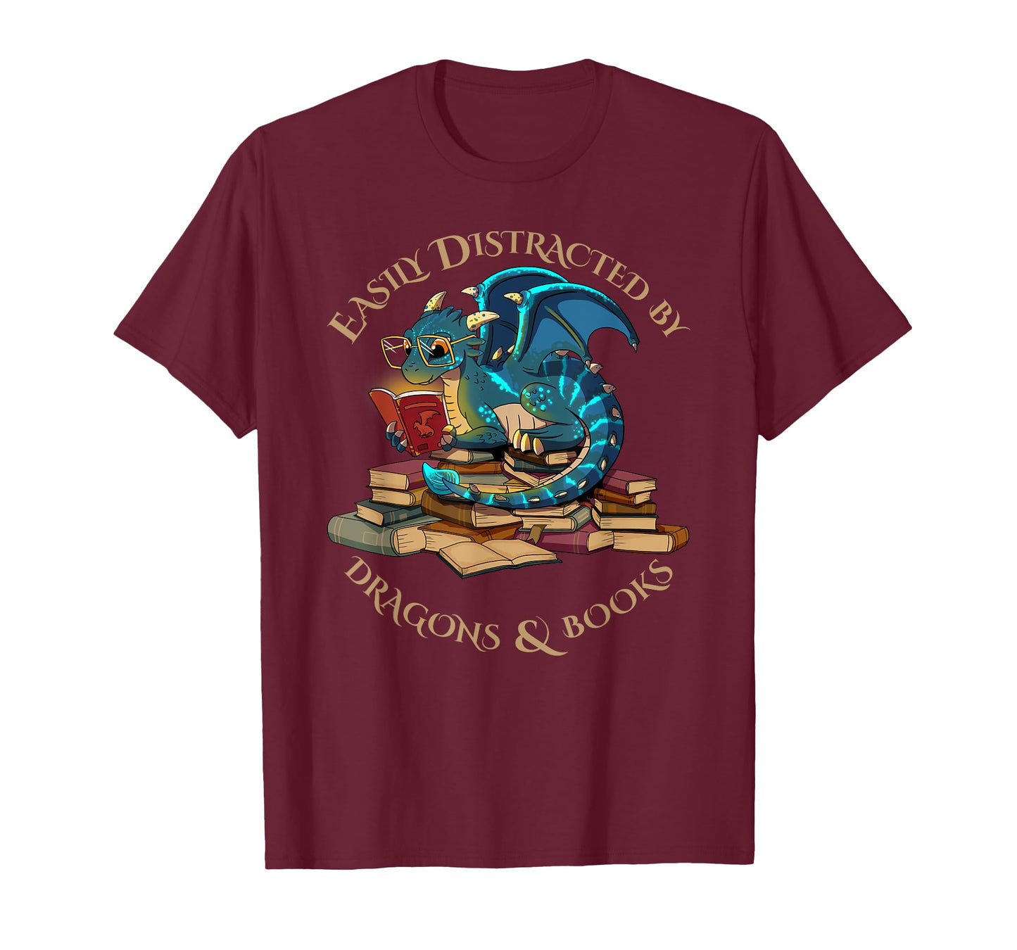 Easily Distracted By Dragons And Books Gift Nerd Dragon T-Shirt