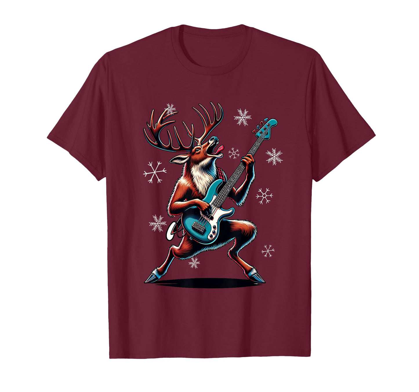 Rock & Roll Reindeer Bass-Guitar Bassist Christmas T-Shirt