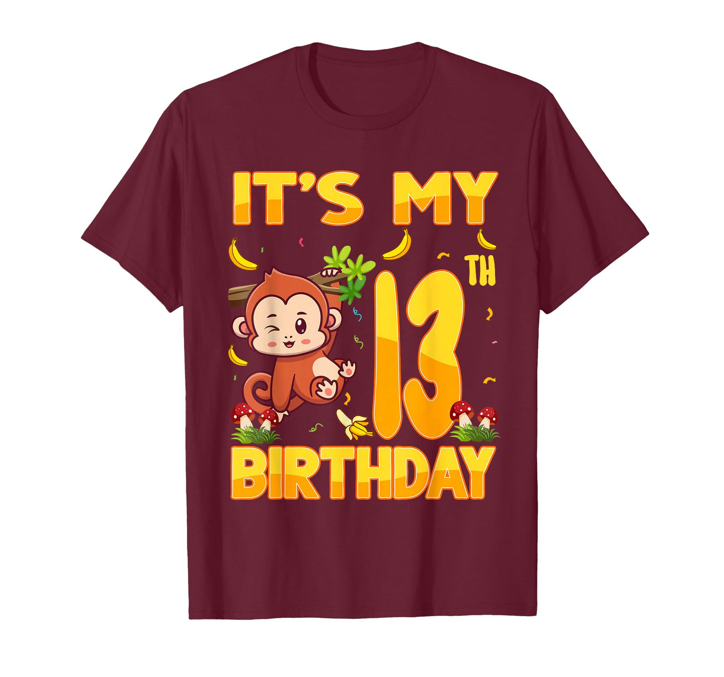 It's My 13th Birthday Monkey 13 Year Old Bday Party Kid Boy T-Shirt