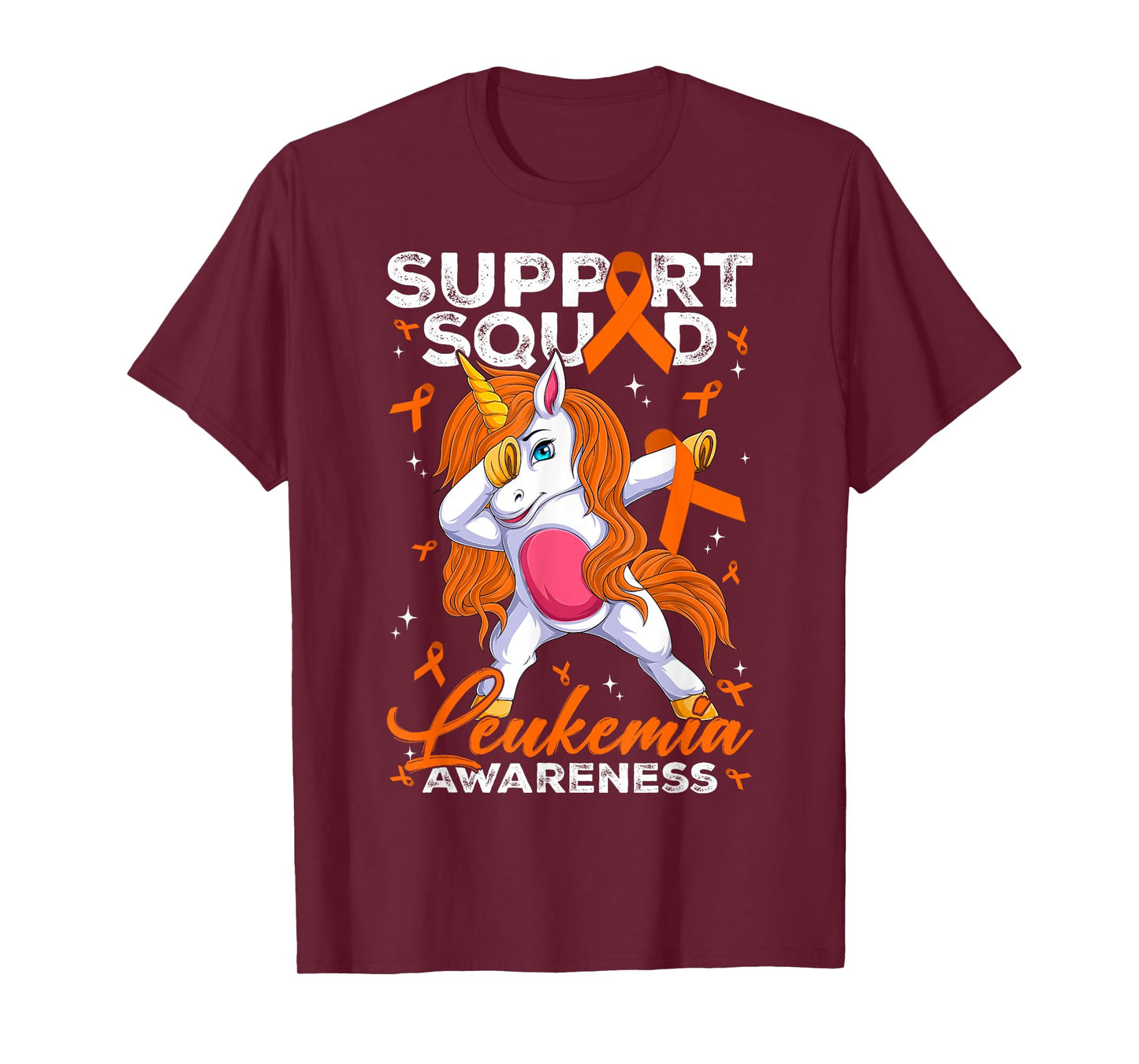 Support Squad Leukemia Awareness Unicorn With Orange Ribbon T-Shirt