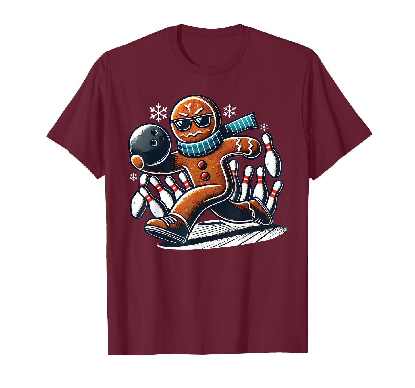 Gingerbread Playing Bowling ball and pins Christmas bowling T-Shirt