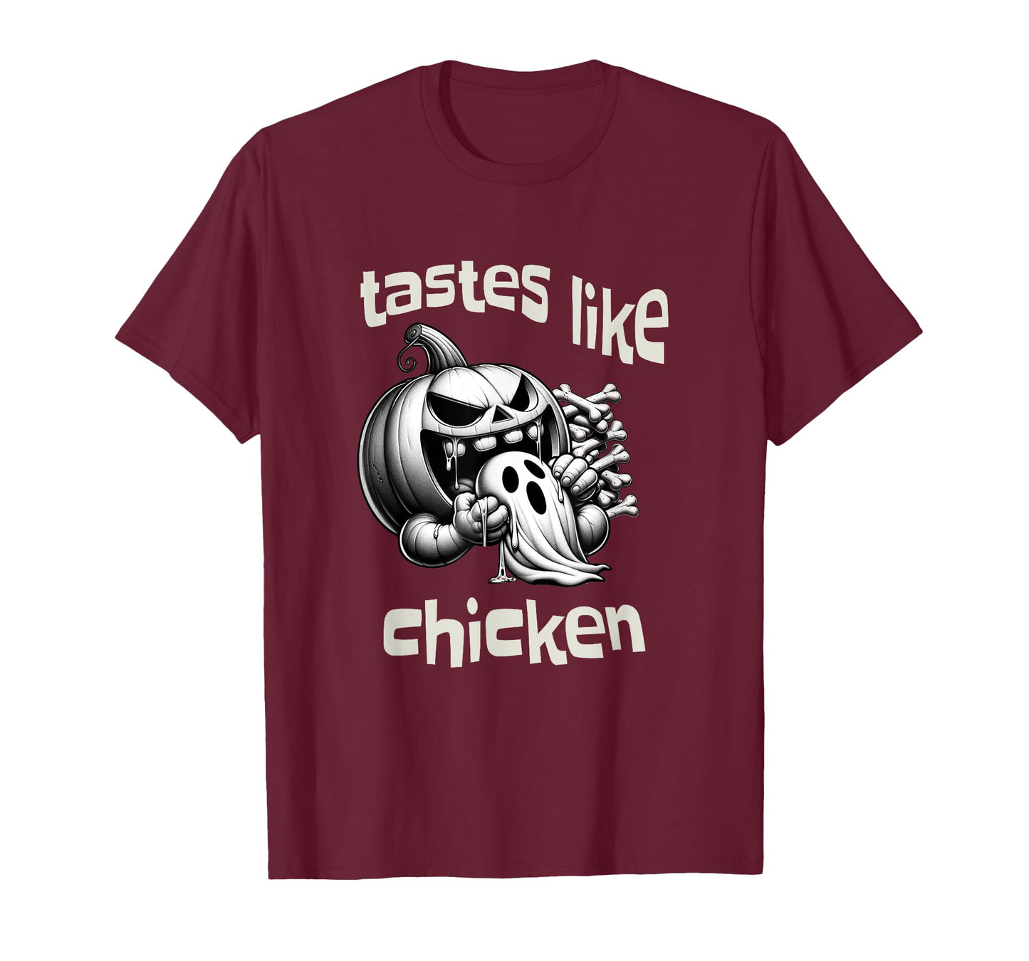 Funny Halloween Pumpkin Eating Ghost Tastes Like Chicken T-Shirt