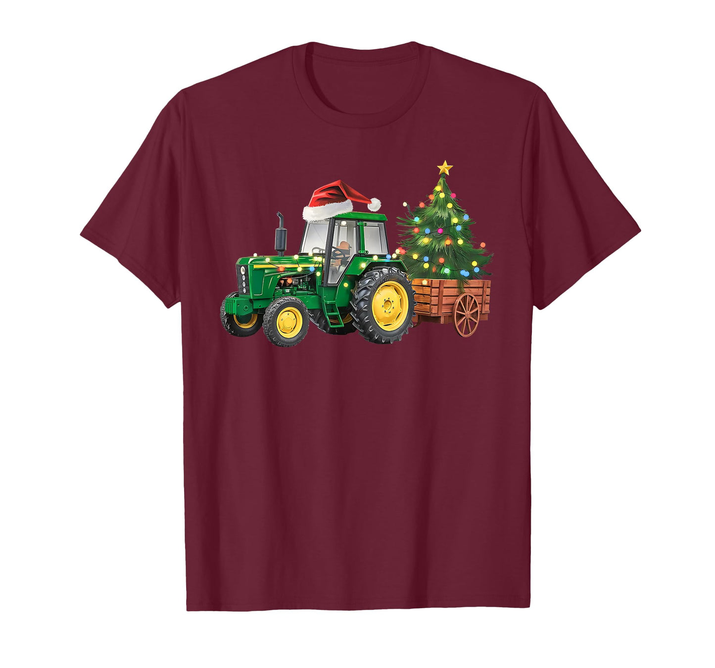 Christmas Farm Tractor Tree Lights Santa Hat Xmas Farmer T-Shirt