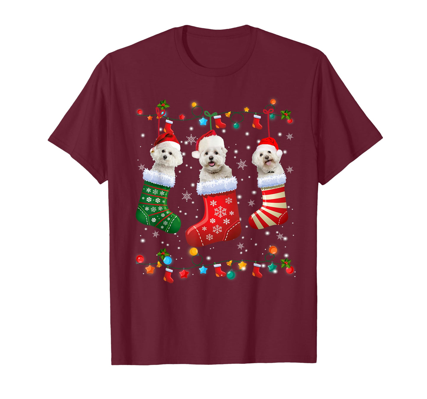 Christmas Socks Pajama Bichon Frise Dog Puppy Lover T-Shirt