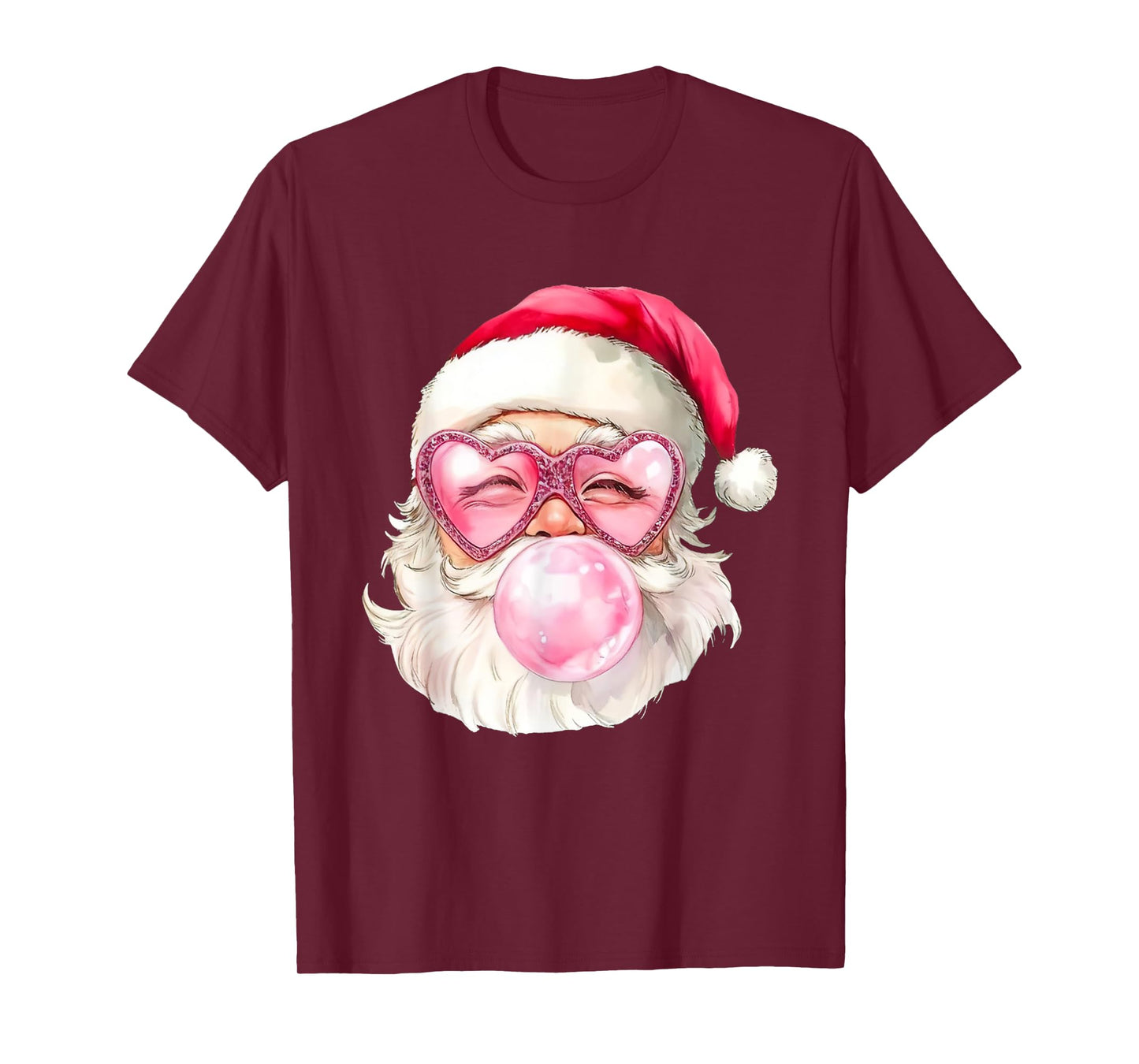 Santa Claus Bubble Gum Pink Heart Sunglasses Christmas T-Shirt