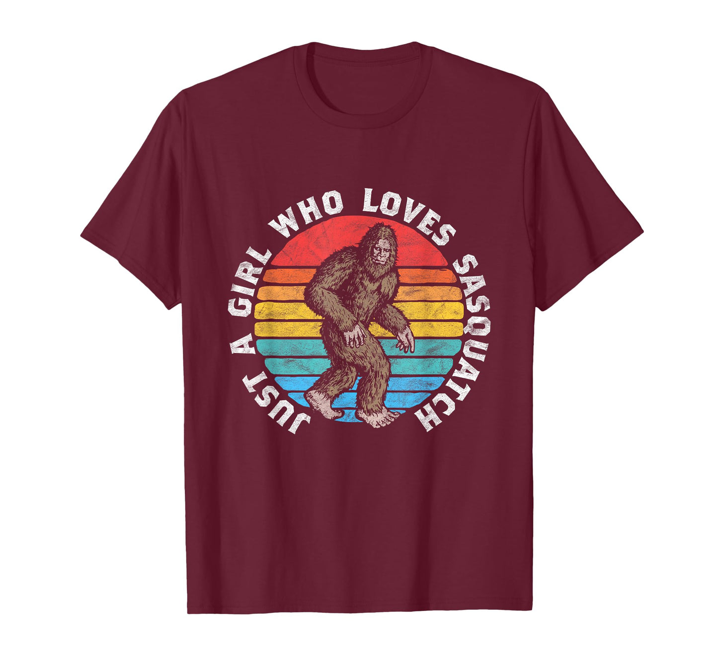 Just a Girl Who Loves Sasquatch Retro 80s Bigfoot Distressed T-Shirt