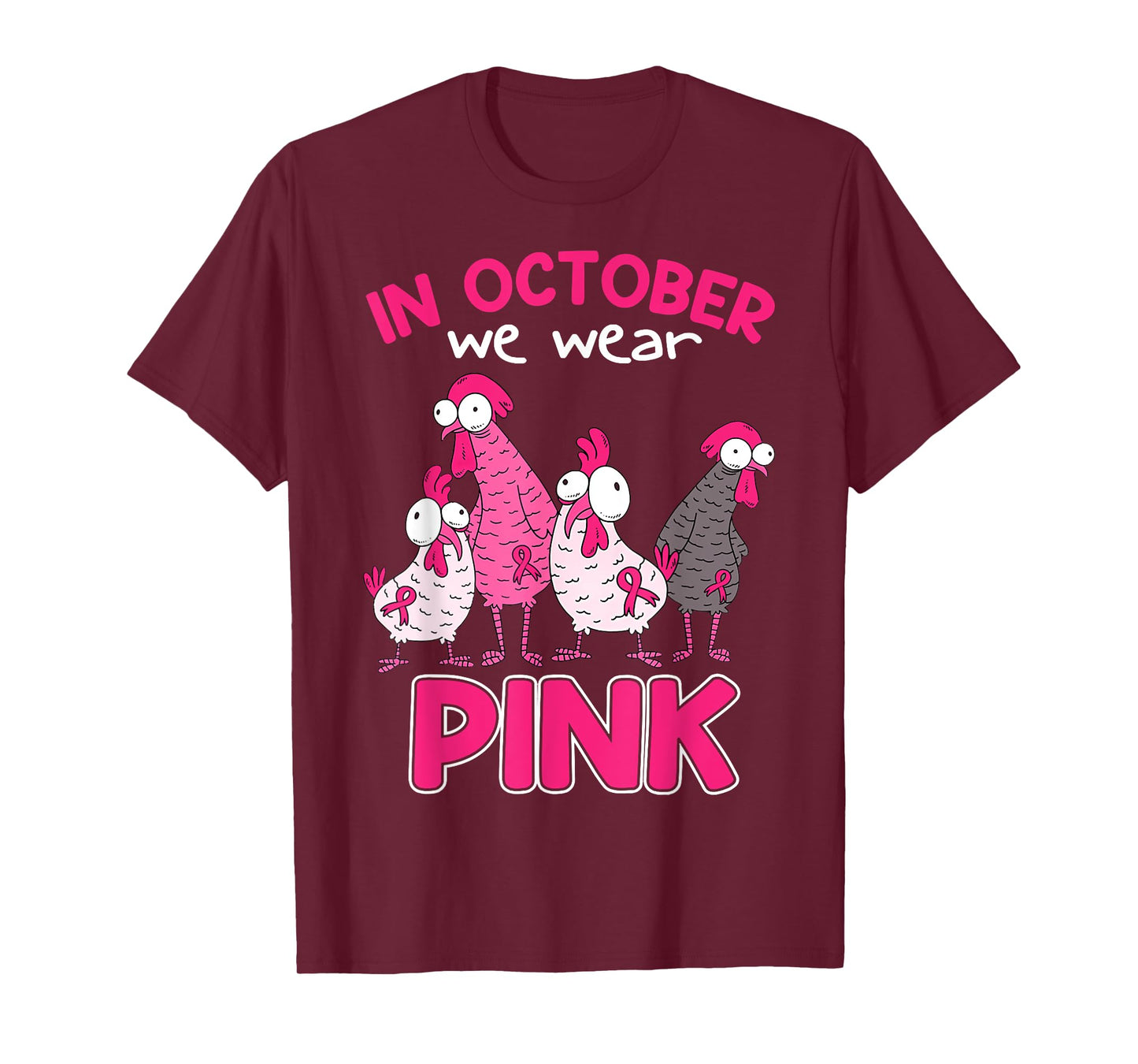 In Oct We Wear Pink Breast Cancer Funny Chicken Halloween T-Shirt