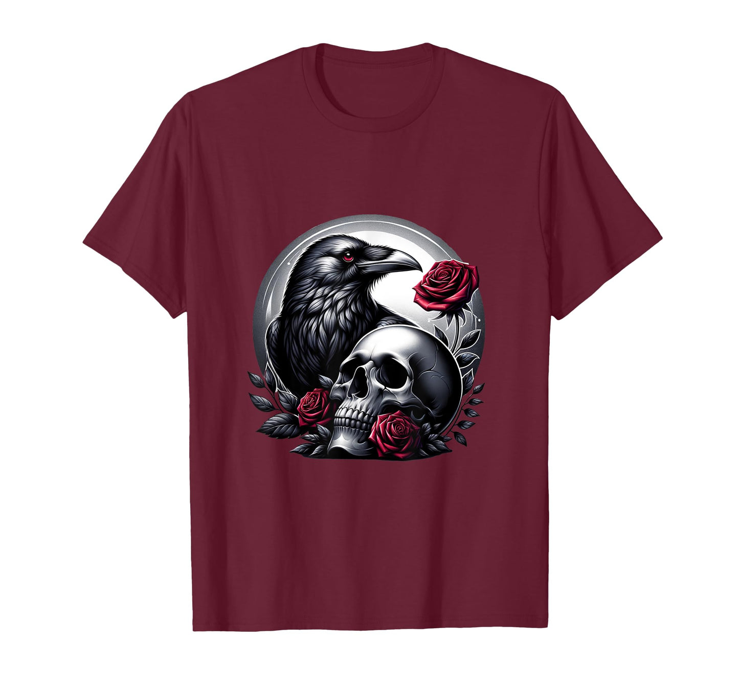Raven skull bird crow dark gothik roses T-Shirt