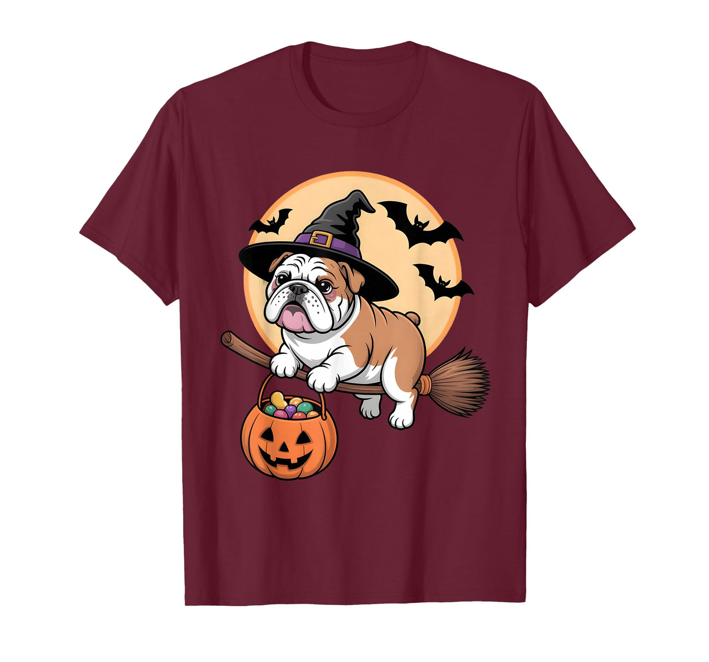 Bulldog Witch Hat Pumpkin Halloween Costume Men Women Kids T-Shirt