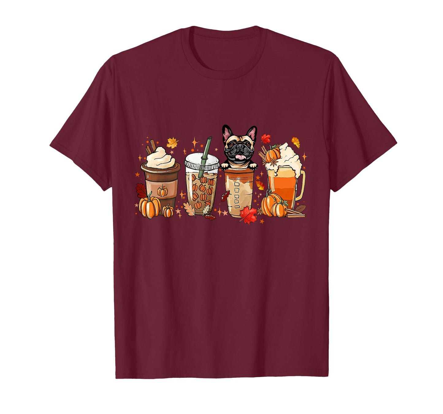 Fall Coffee French Bulldog Halloween Outfit For Fall Season Men Women Kids T-Shirt