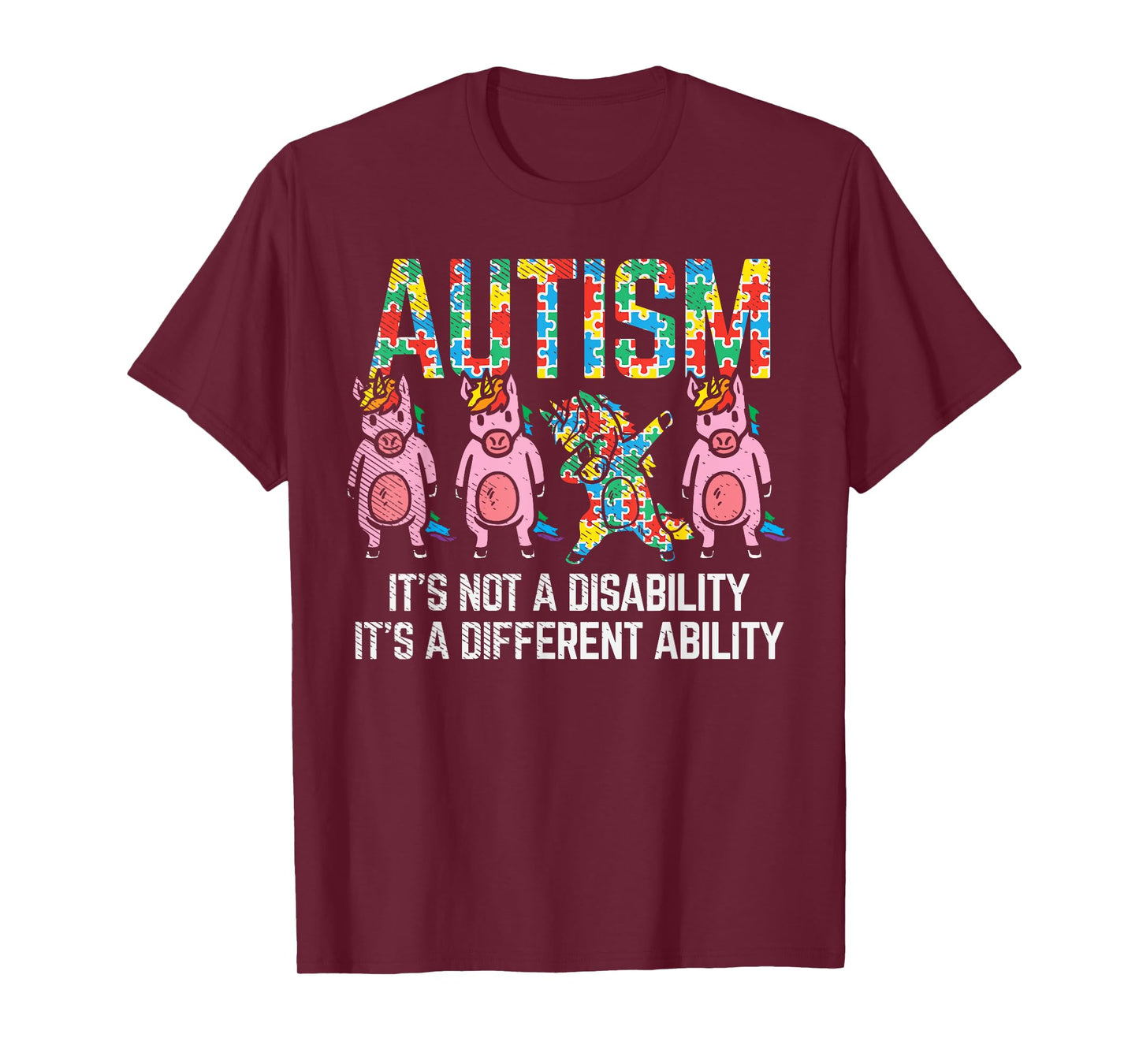 BoredKoalas Autism Awareness Unicorn Dab T-Shirt - Unisex-Adults, Black, Short Sleeve, Classic Fit, Cotton Blend, Small