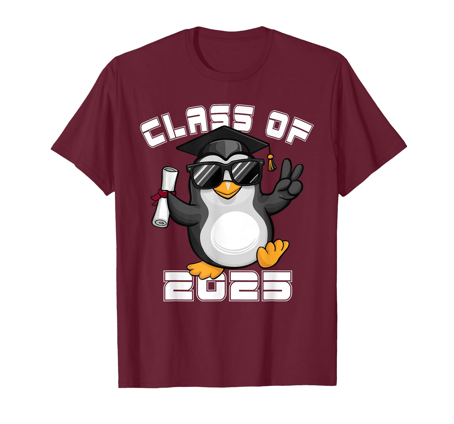 Peace Sign Hand Penguin Class of 2025 Graduation T-Shirt