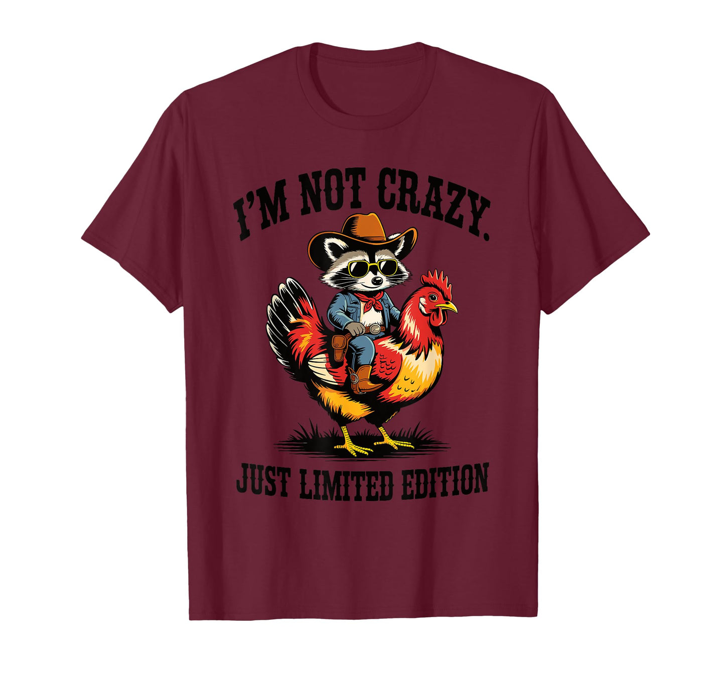 Cowboy Raccoon Riding Chicken Funny Country Humor Vintage T-Shirt