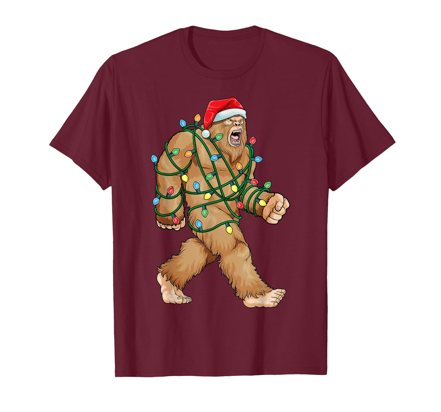 Bigfoot Christmas Shirt Bigfoot Xmas Lights Boys Sasquatch T-Shirt