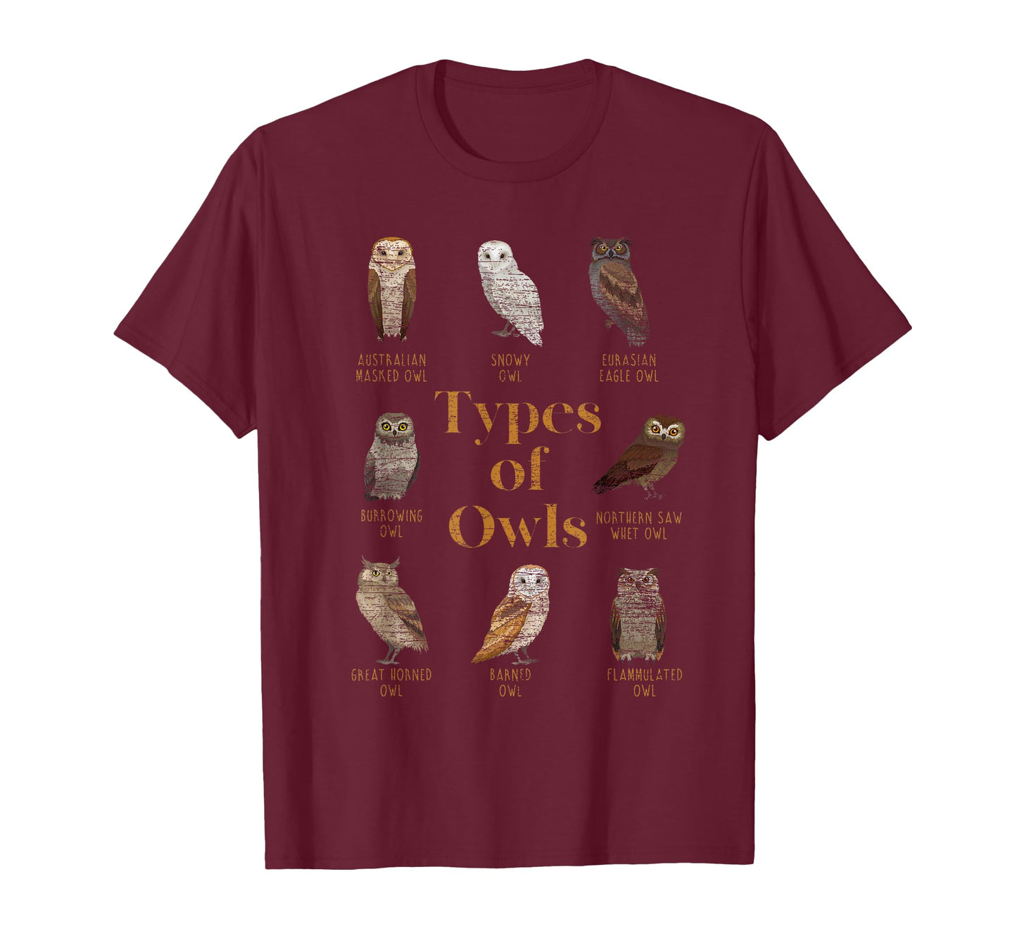 Types Of Owls Ornithologist Gift Animal Wise Bird Lover Owl T-Shirt