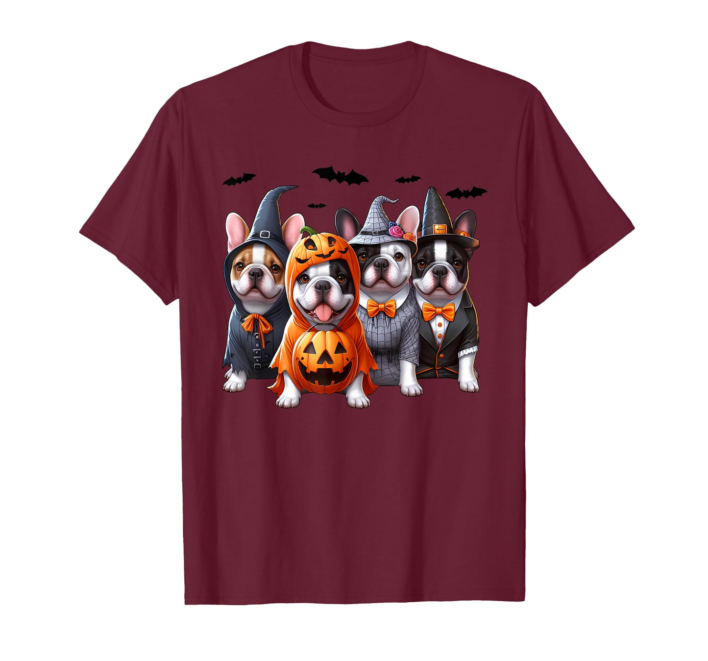 Frenchie Ghost And Witch Dog, French Bulldog Halloween Boo Men Women Kids T-Shirt