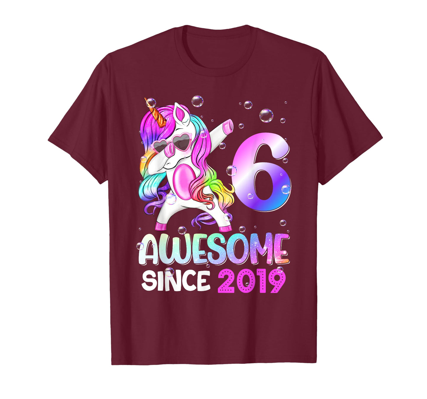 Awesome Since 2019 Dabbing Unicorn 6th Birthday T-Shirt
