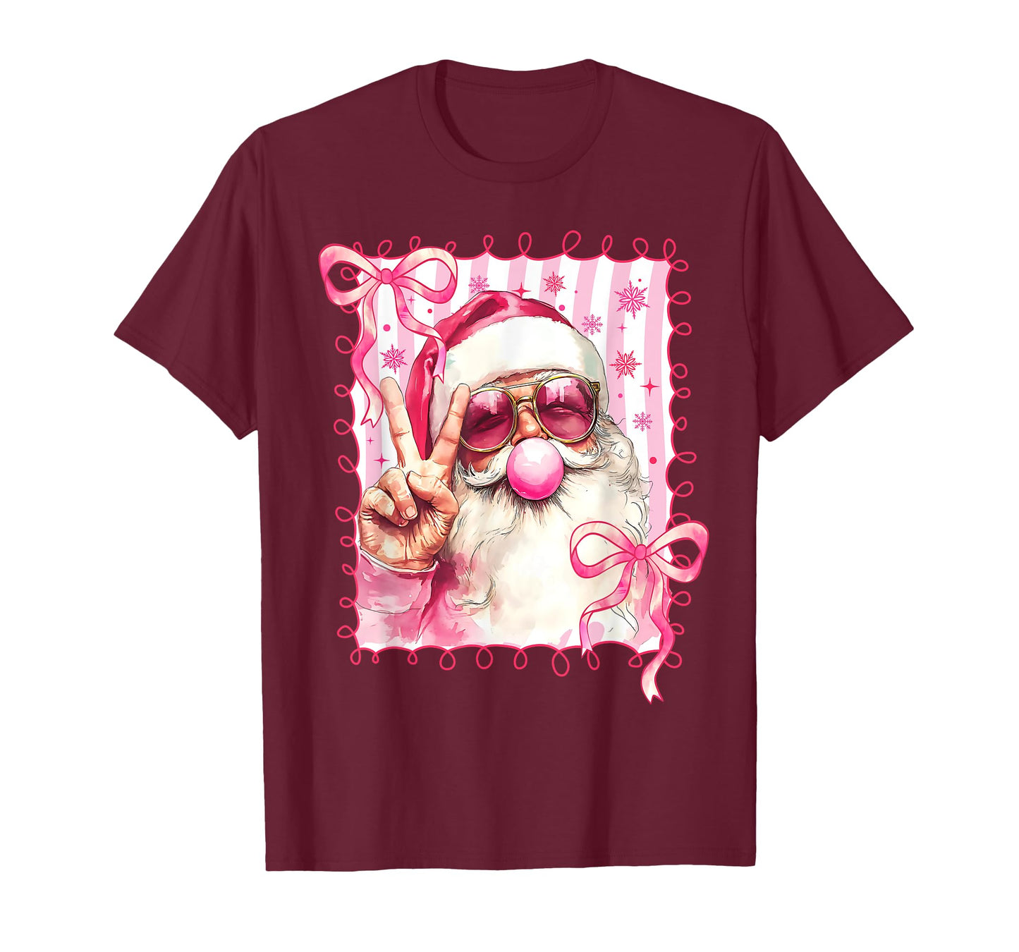 Santa Claus Sunglasses Coquette Bow Christmas Xmas Holiday T-Shirt