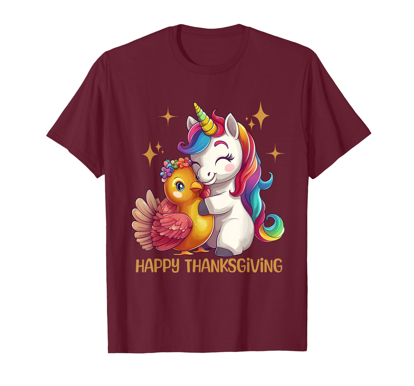 Happy Thanksgiving Shirt Girls Fall Unicorn Hugging Turkey T-Shirt
