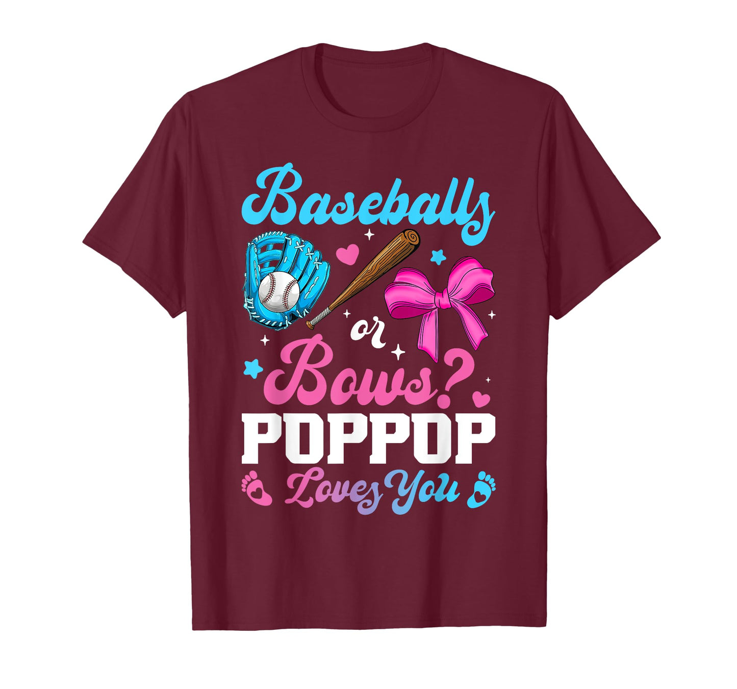 Baseball Or Bows PopPop Loves You Funny Gender Reveal T-Shirt