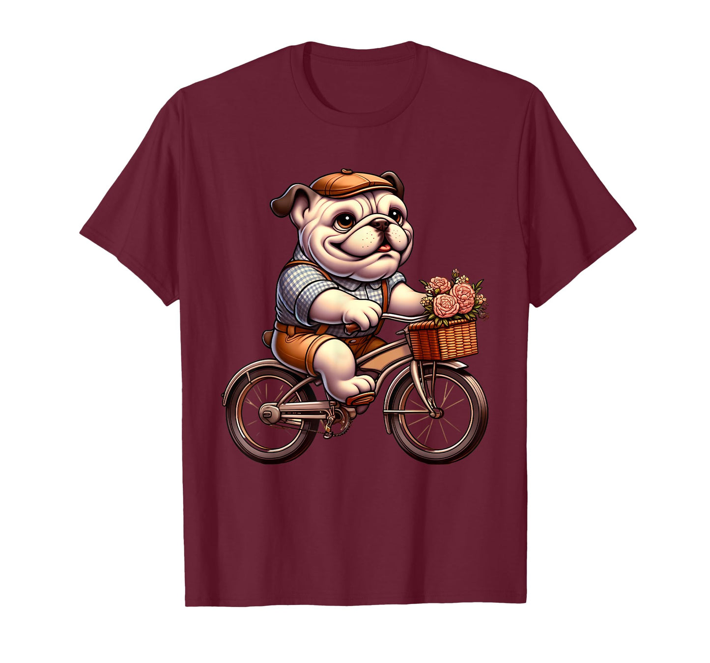 Cute English Bulldog on Bicycle Cycling Men Women Kids T-Shirt