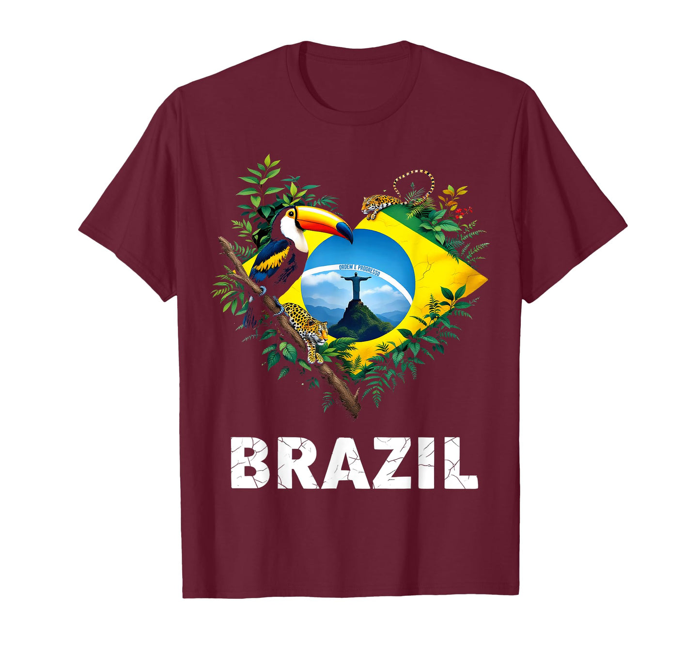 Brazil Flag Toucan Jungle Heart T-Shirt