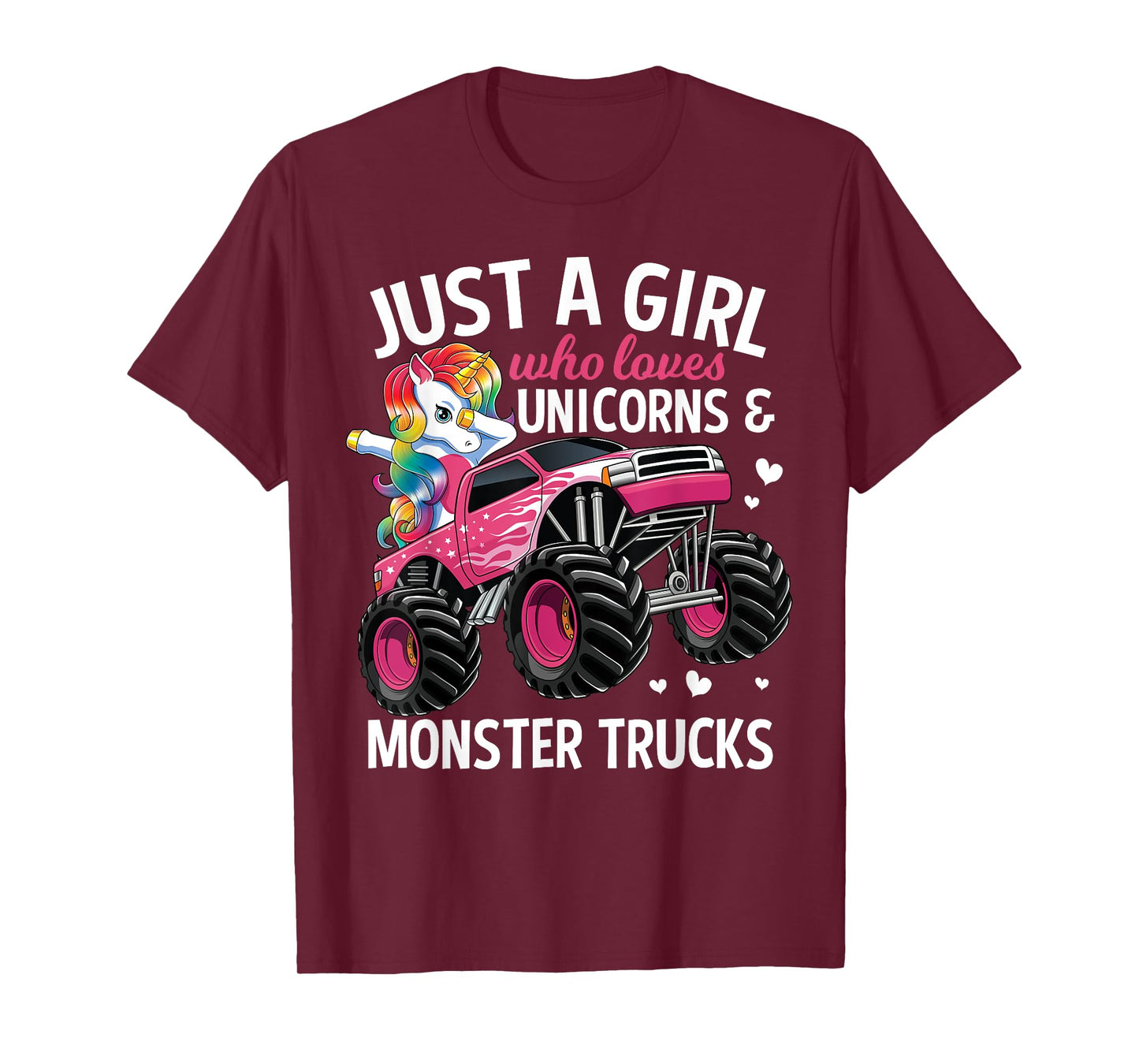 Just A Girl Who Loves Unicorns And Monster Trucks Girls Kids T-Shirt
