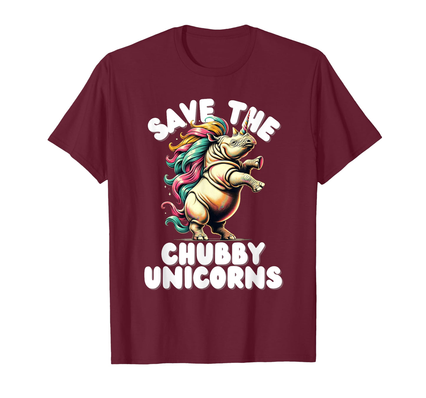 Save the Chubby Unicorn Rhino Colorful Funny Design T-Shirt