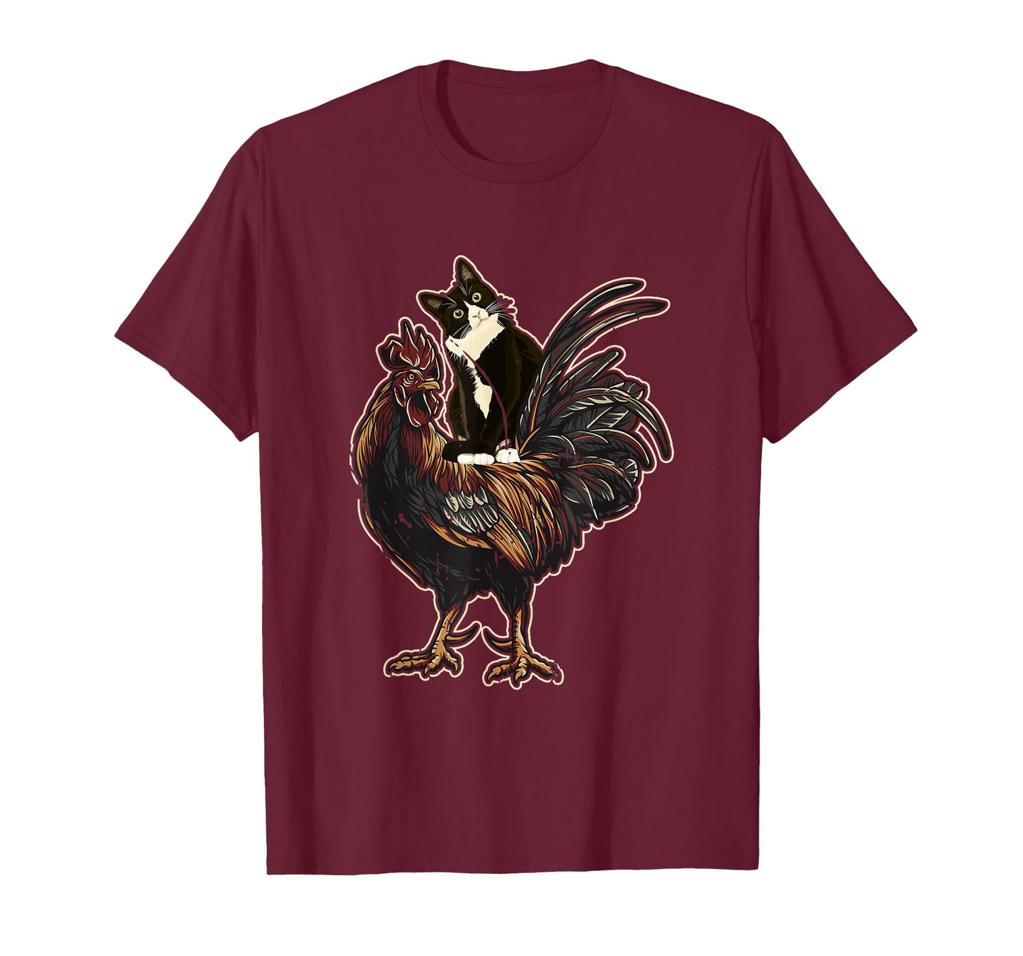 Black Cat Riding a Chicken Rooster Funny Animal Farming Men Women Girls Kids T-Shirt