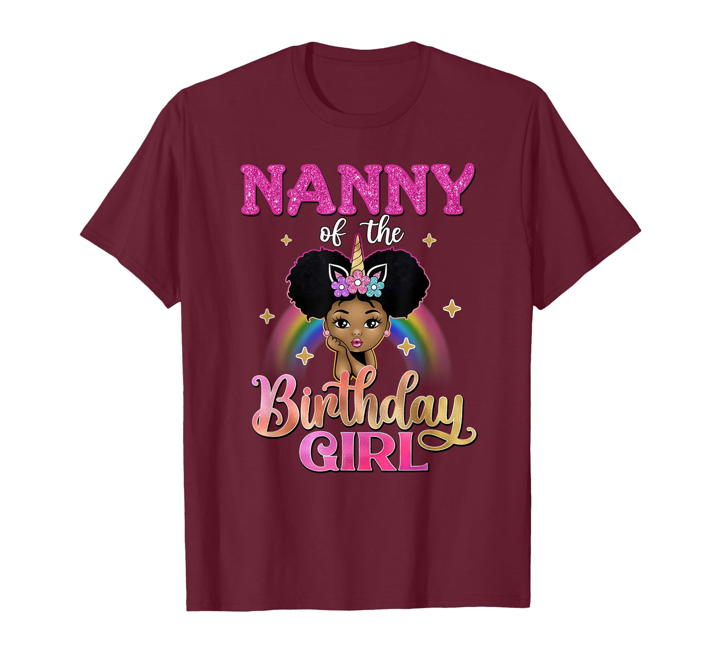 Nanny of The Birthday Girl Princess Afro Melanin Unicorn T-Shirt