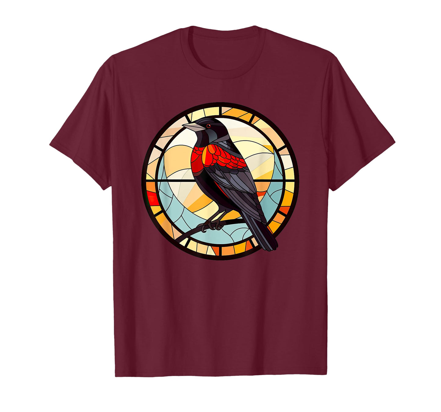 Red Winged Blackbird StainedGlass Red-Winged Blackbird Lover T-Shirt