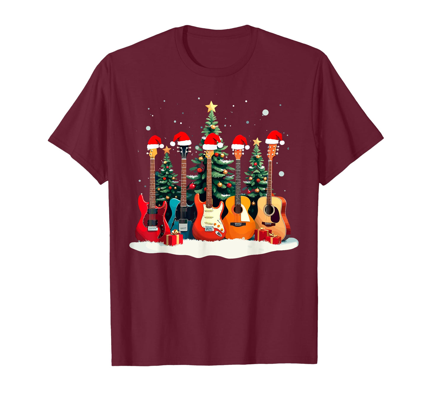 Santa Guitars Acoustic Bass Music Guitar Player Christmas T-Shirt